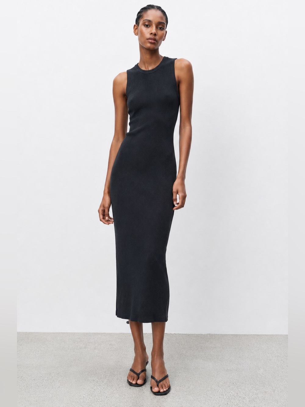 Zara Ribbed Sleeveless Bodycon Midi Dress Dark Gray Navy M